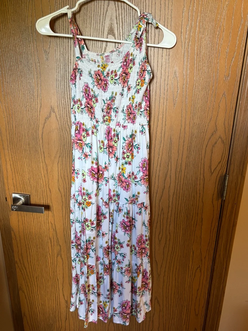 Justice White Dress with Bright Pink & Green Florals Print